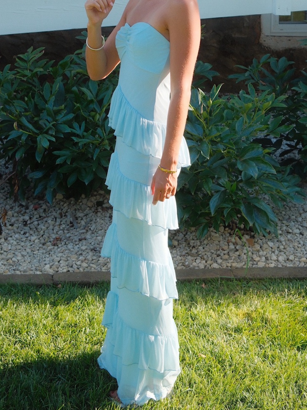 Light Blue Tiered Strapless Maxi Dress - Women